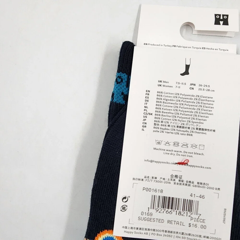 Happy Socks Motorbike/Cars Crew Sock Unisex M 8-12/W 10-12.5 Black Multi -2pairs - Picture 7 of 11